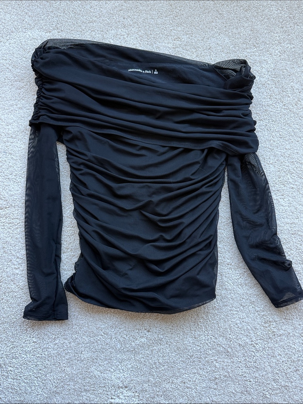 Abercrombie & Fitch Black Off-Shoulder Ruched Long Sleeve Top